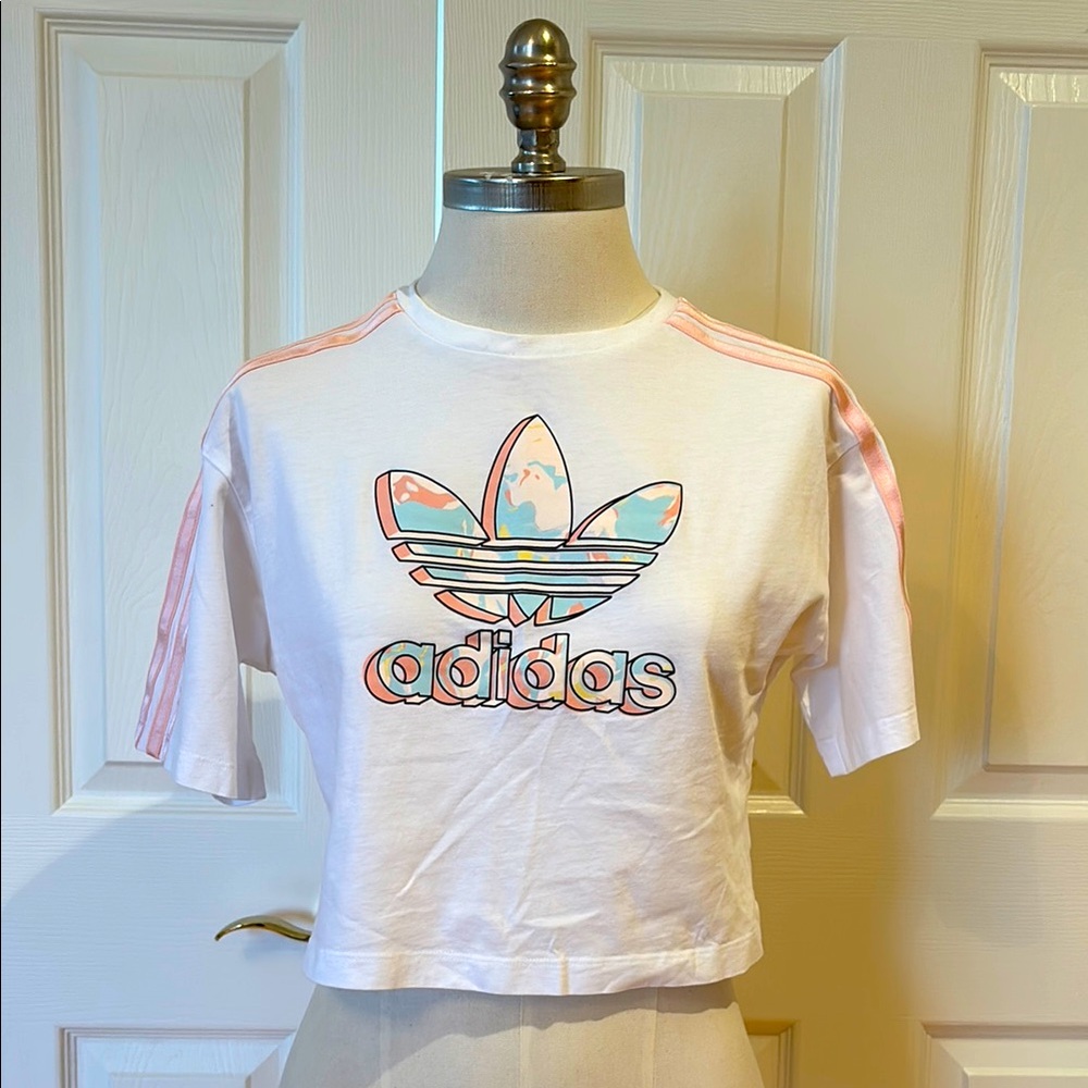 Adidas Three Stripe Cropped T shirt